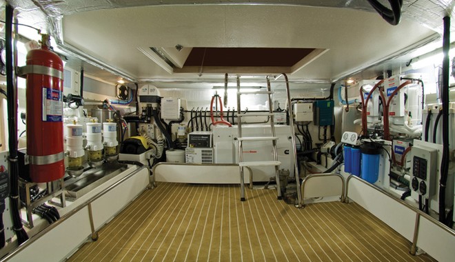 The 51 Flybridge has an impessive machinery and storage room © Ross Eason